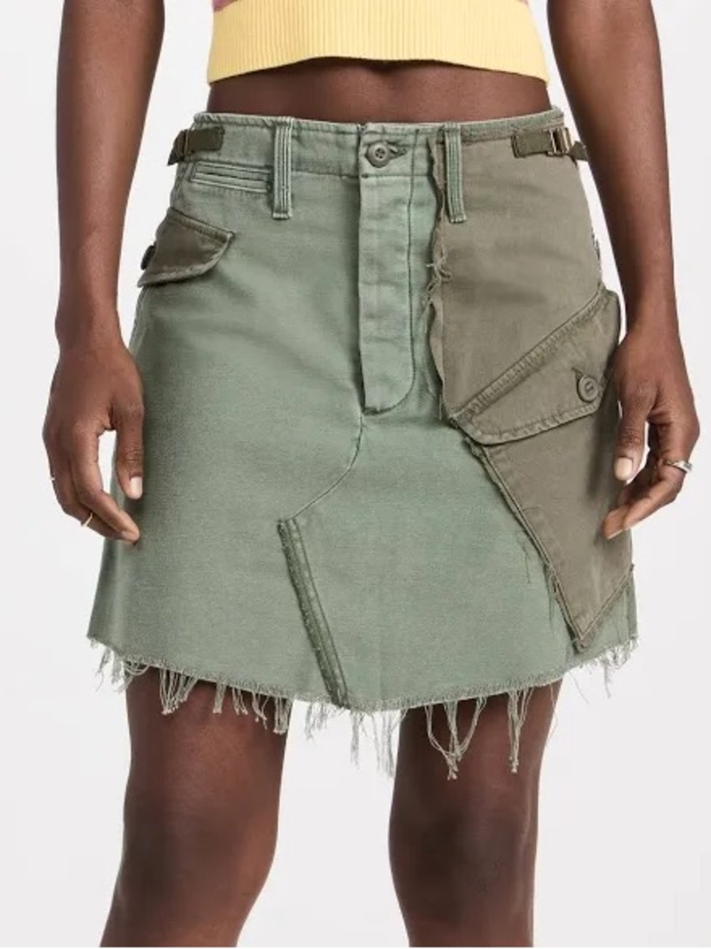 MOTHER The G.I. Jane Frayed Cargo Mini SKIRT in On The Double Green - Size 27